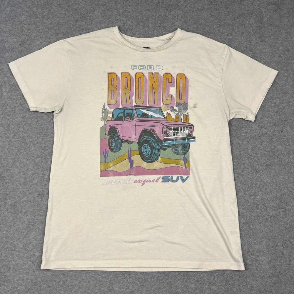 Ford T-Shirt Womens XXL Cream Bronco SUV Graphic Retro Desert Short Sleeve
